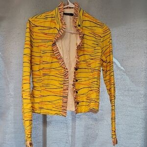 Chocolate Vibrant Yellow Blazer‎ with Black Stripes